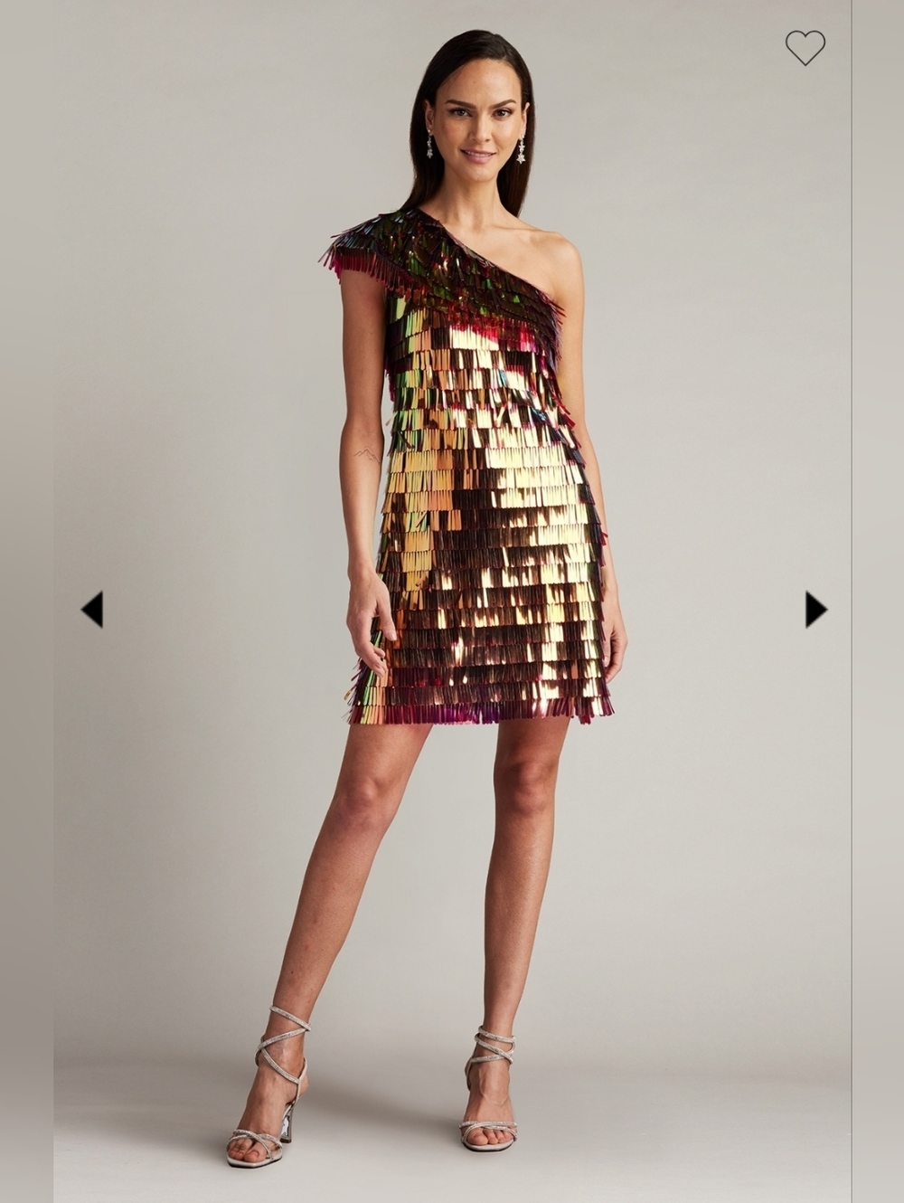 Tadashi Shoji Bina One-Shoulder Metallic Sequin Fringe Dress - Bronze Shimmer- 6